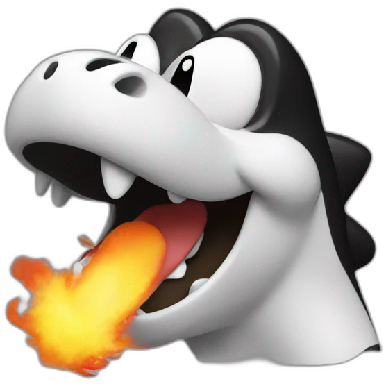 Black Yoshi breathing fire from mouth emoji