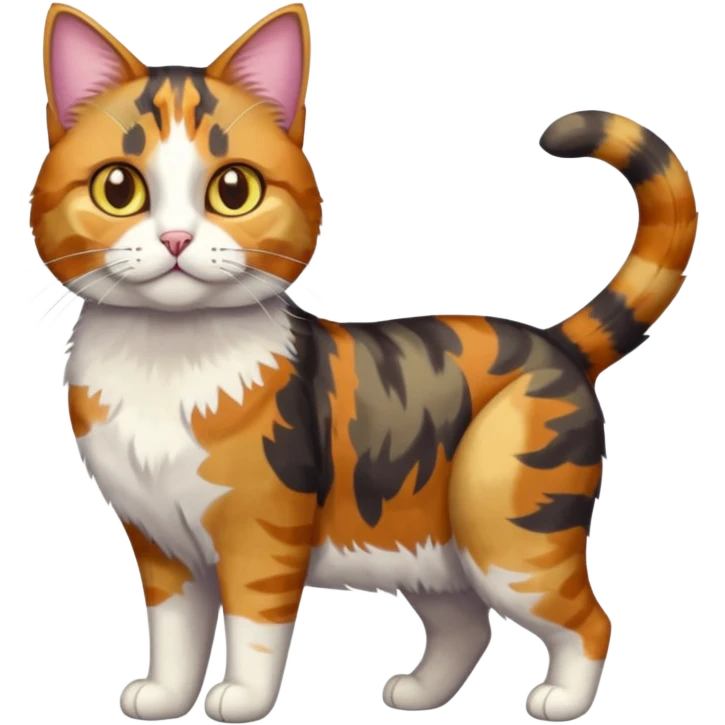 full body colourful light patched calico tabby cat with hazel eyes emoji
