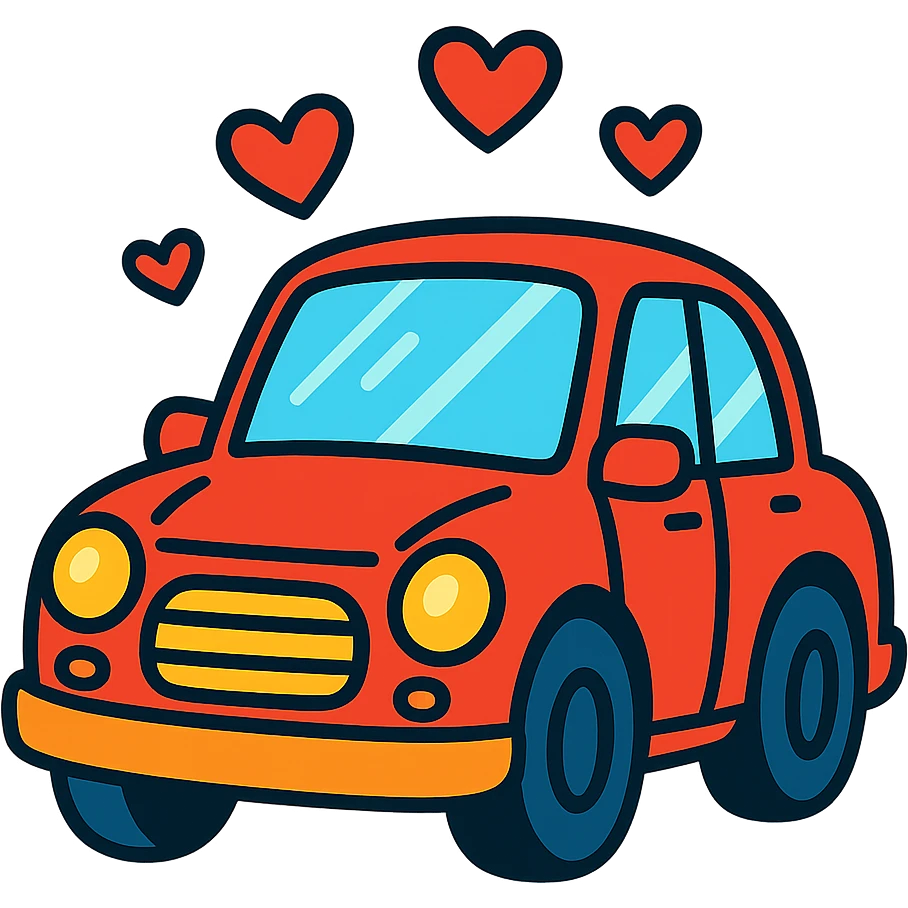 red car with floating hearts, vibrant cartoon style emoji