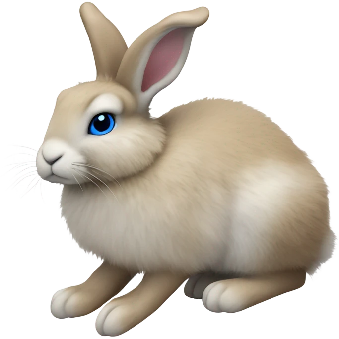 snowshoe hare very fluffy, no legs. laying down, side view, blue eyes emoji