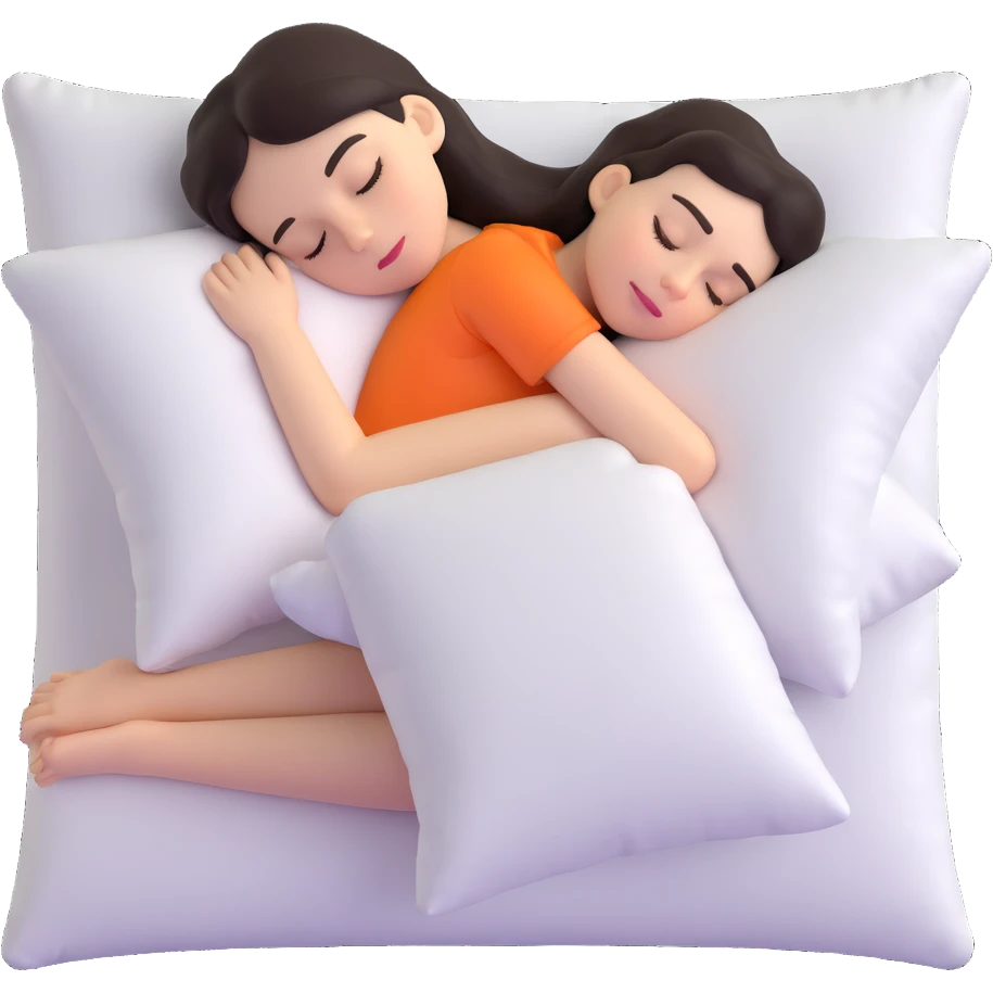 A girl with dark hair sleeping on a baby blue pillow emoji