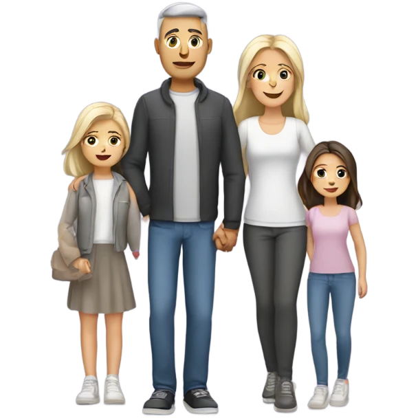 White family mom and dad with two girl daughters and grey cat  emoji