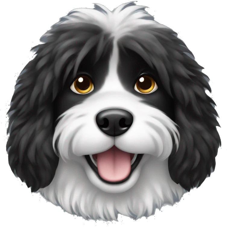 Fluffy black dog with white emoji