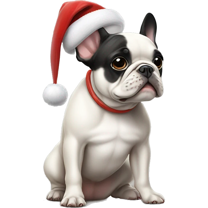 French bulldog with Santa hat emoji