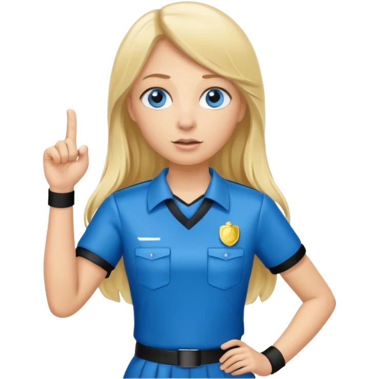 blue eyes blonde girlIN REFEREE UNIFORM STANDING UP LONG HAIR WHISTLE emoji
