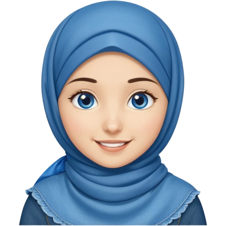 Turkish beautiful finish Konya girl blue eyes with denim bow hijab islamic dress and smiling  emoji