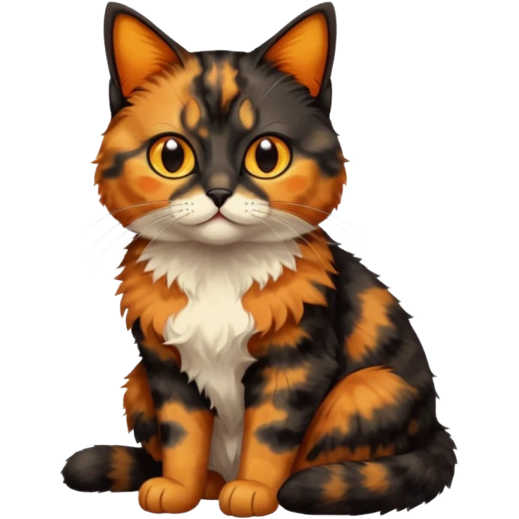 black and orange cat. tortie. amber eyes. full body.  emoji