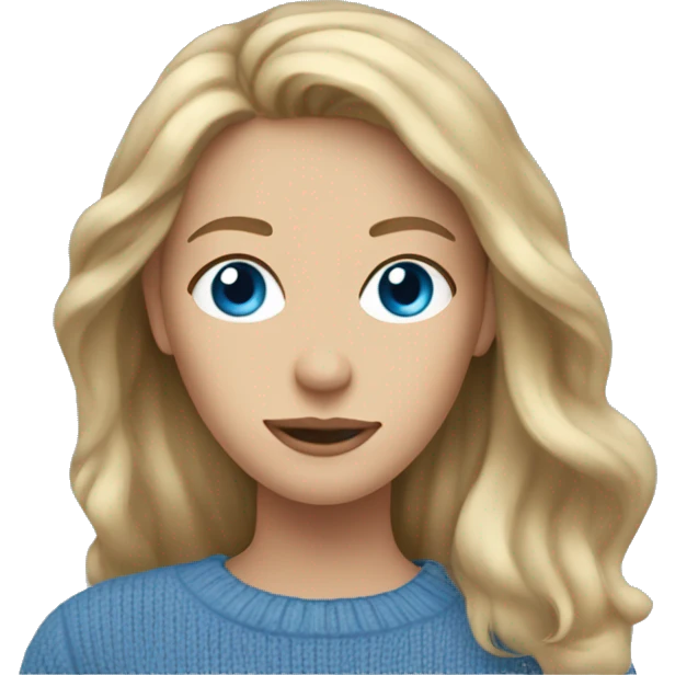 pale blue eyed woman with long dirty blonde hair wearing a blue sweater emoji