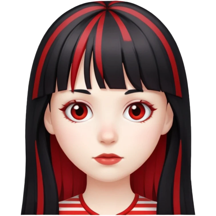 Pale girl, long black hair with red striped hair and bangs emoji