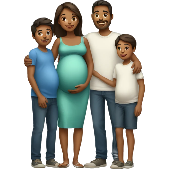 A pregnant woman with her husband and her children   emoji