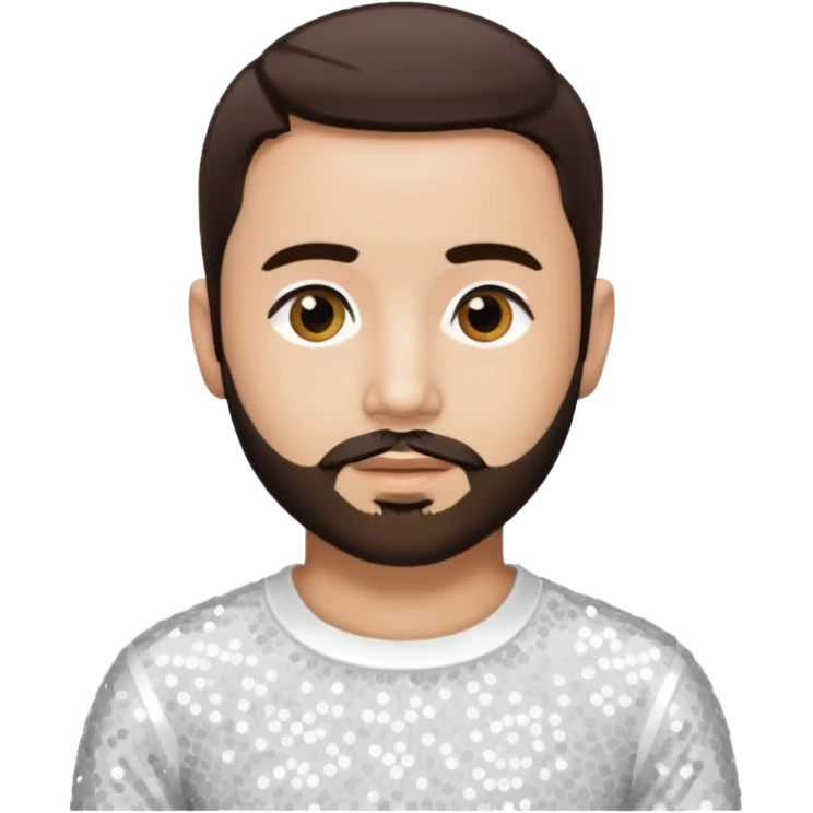 Terry Coldwell (male singer) from East 17 with light skin, dark brown hair and short beard, white sequin outfit emoji