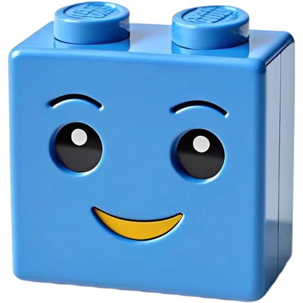A single blue Lego-style brick with a cute smiling face emoji