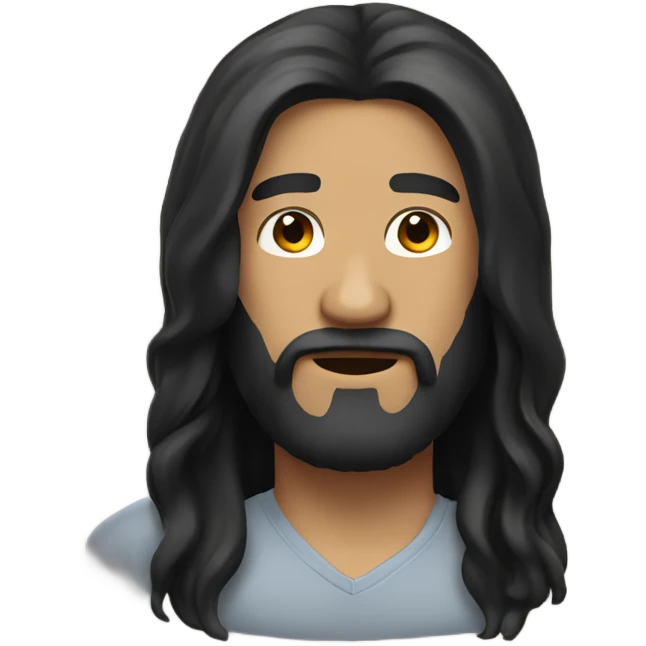 A man with long black hair, light skin, and a beard. emoji