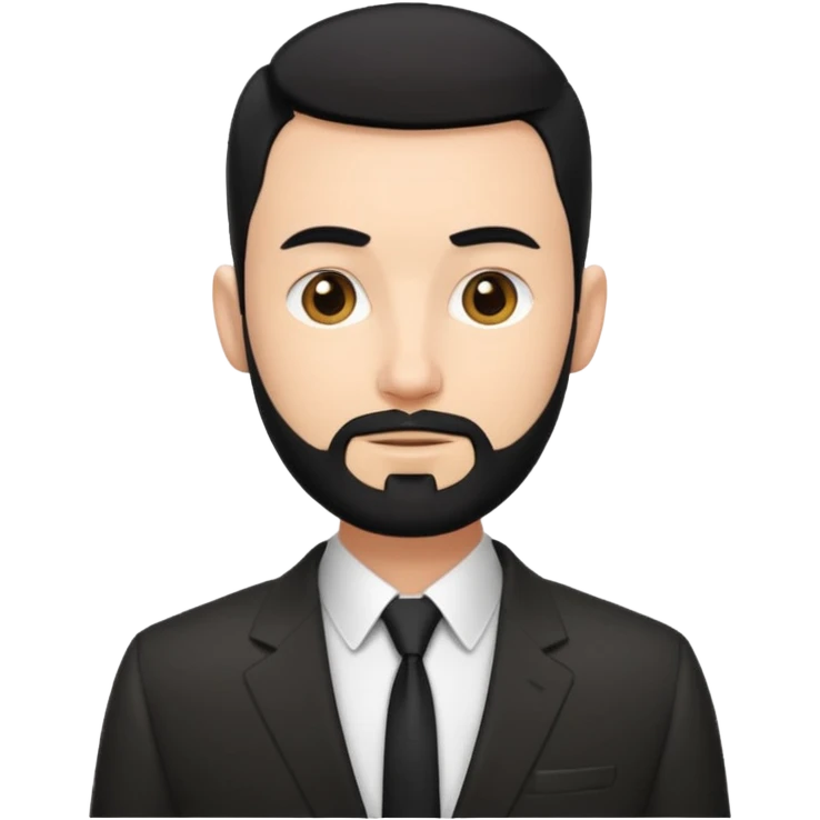 thin adult man, white, with black hair with buzzcut, with nice beard, wearing suit emoji