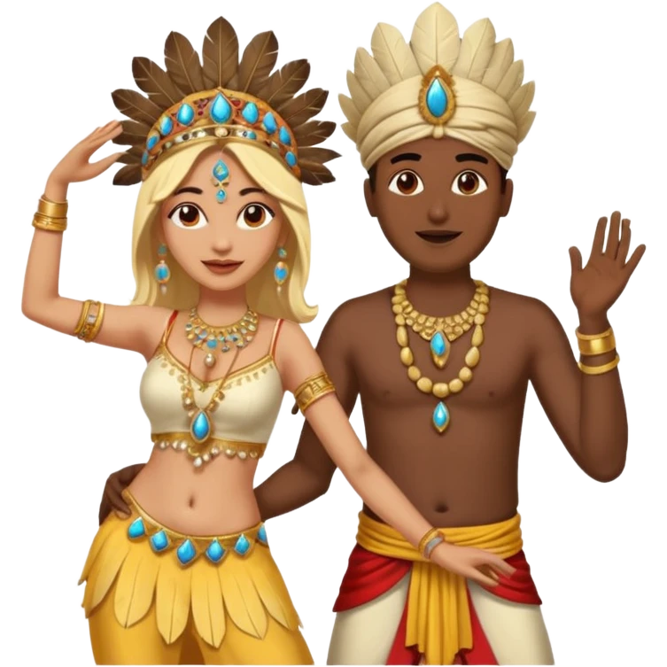 Indian with full head dress dancing with blond lady emoji
