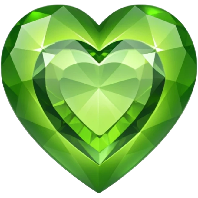 green heart looking ios but like a gemstone with sharp outlines and shiny the color is more like lime emoji