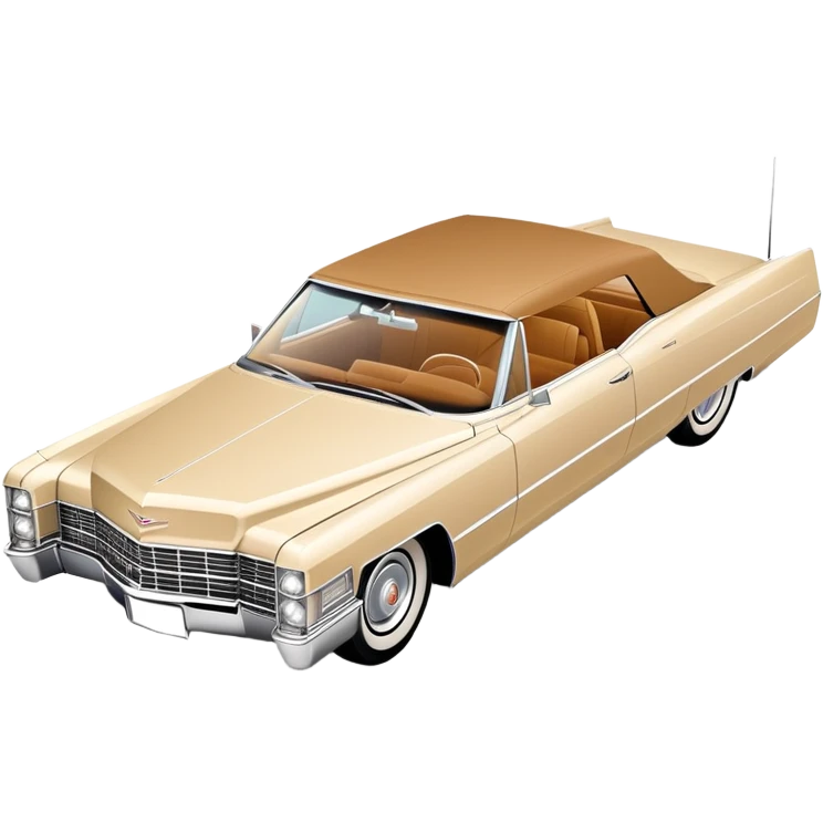 Geometric beige 1966 Cadillac DeVille, reduced to simple shapes, minimalist 30-degree view, basic forms only, Once Upon a Hollywood inspired, iOS emoji style emoji