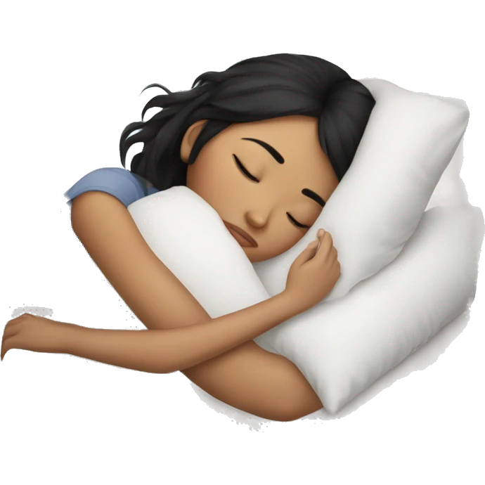 black hair asian teenage girl sleeping on white pillow  emoji