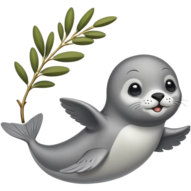 A flying seal carrying an olive branch emoji