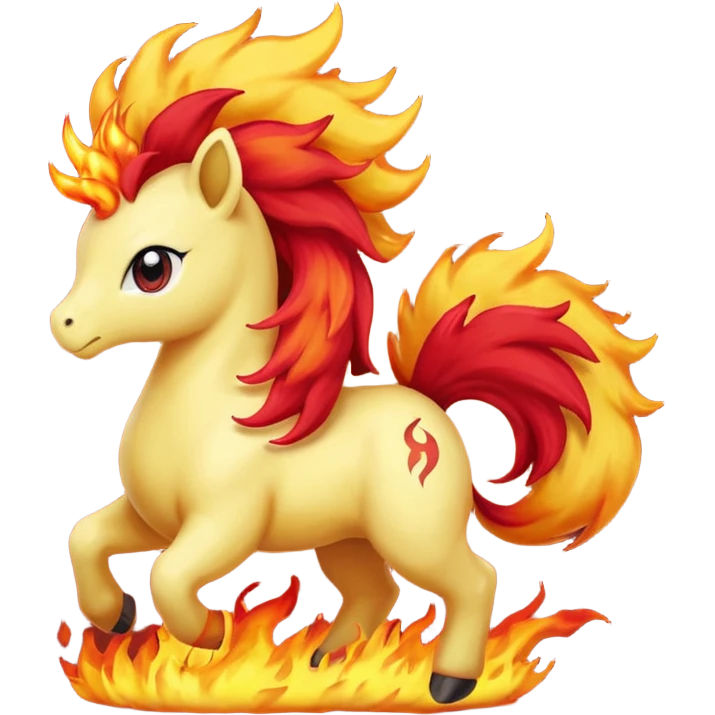 ponyta pokemon (yellow body, red flaming mane, red flaming tail) emoji