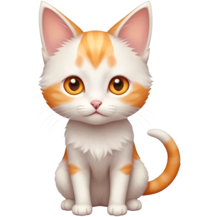 full body of very small + skinny ginger and white kitten with deep orange eyes and triangular shaped face emoji