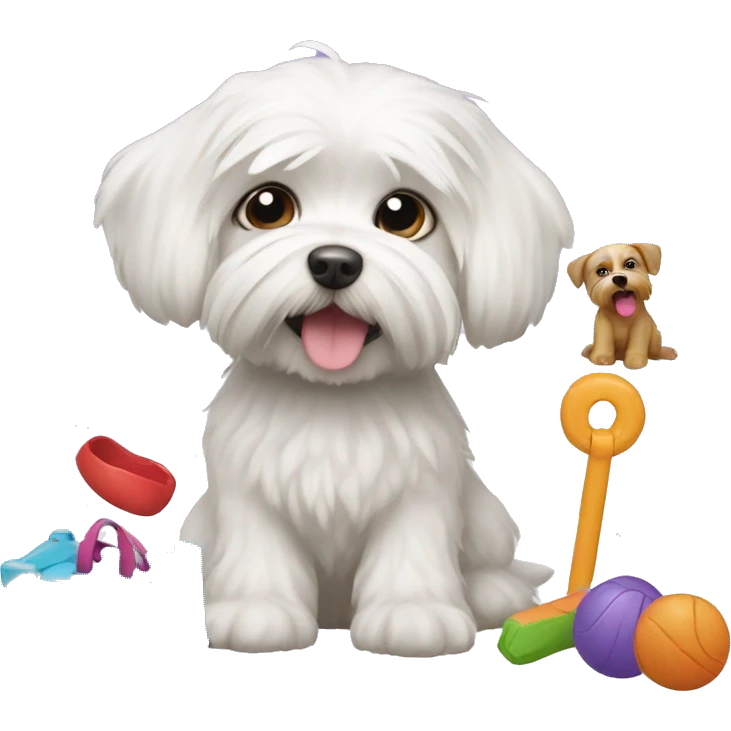 dog Maltese with toys emoji