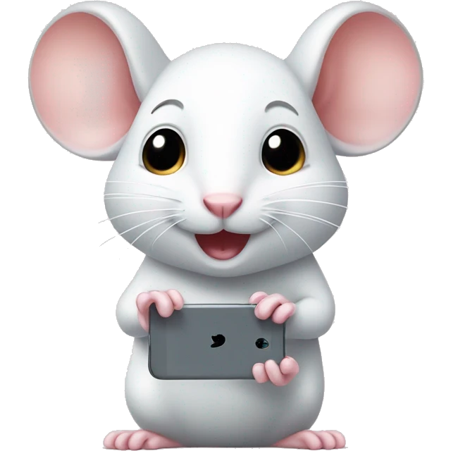 Cute little white mouse using an iphone emoji