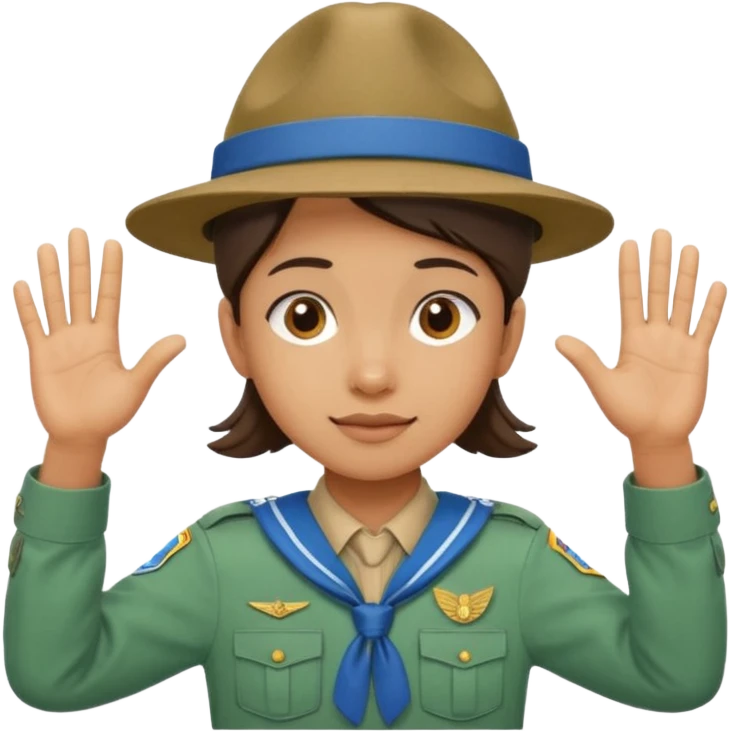 “Emoji-style person in a scout uniform making a balancing gesture with both hands. Hive the guy a scouting head emoji