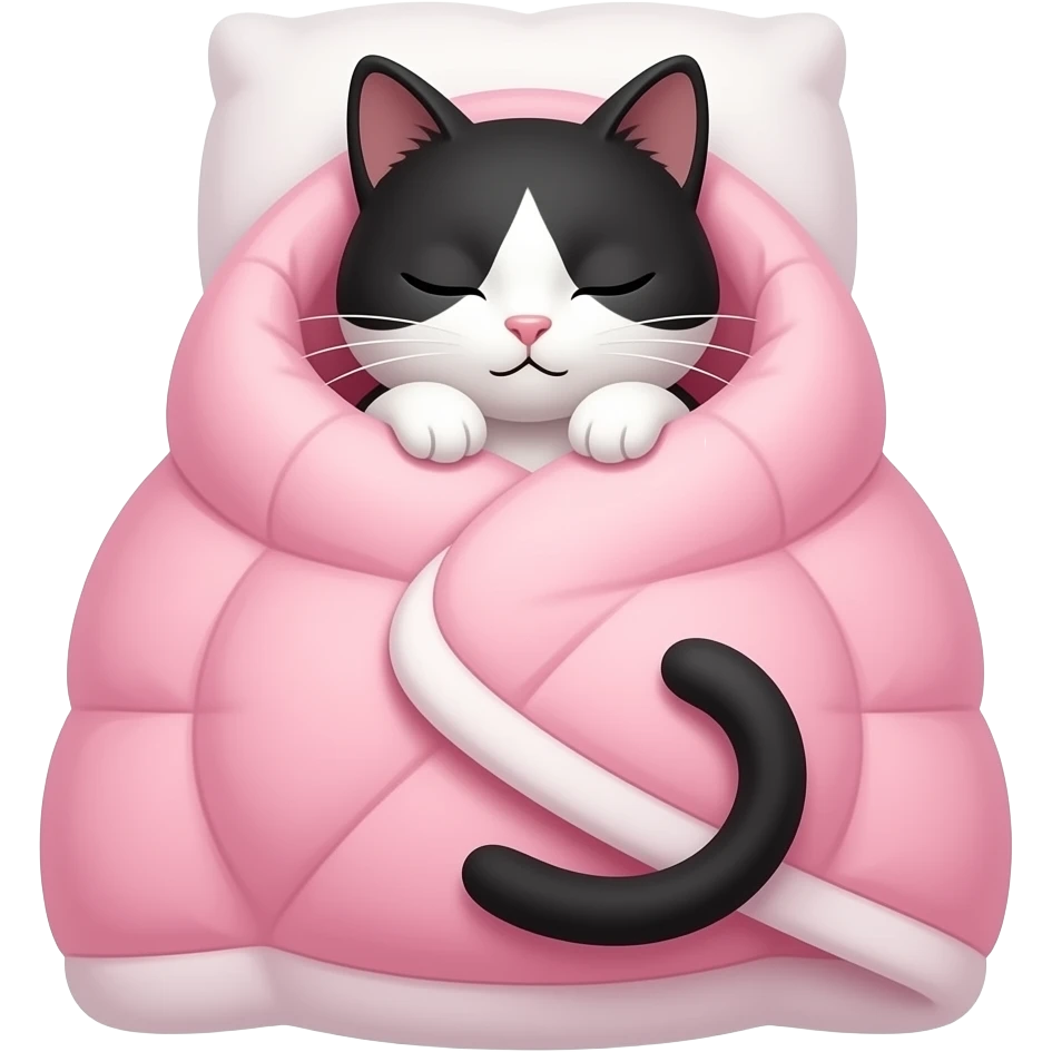 make my black and white cat sleep tucked in a pink duvet emoji