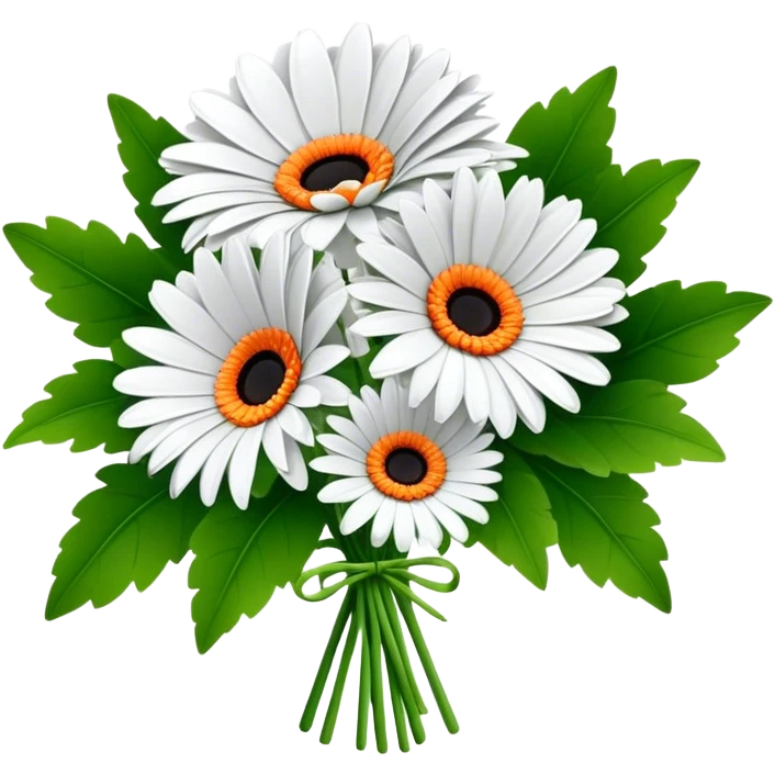 bouquet Gerbera Daisy White, luxuriant, leaf, bud emoji