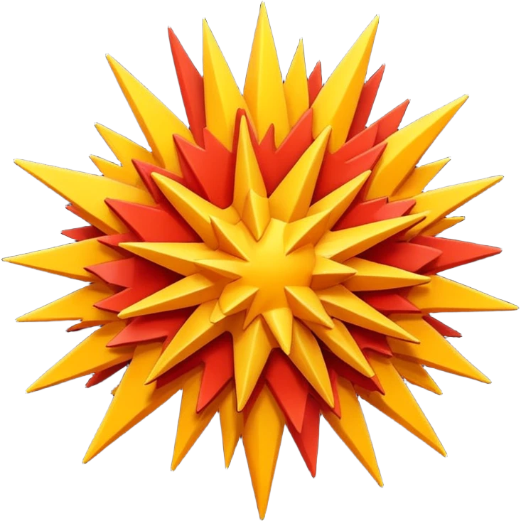 A 3D Apple-style emoji of a bold, jagged explosion shape with layered red, orange, and yellow colors, sharp irregular edges, and a dynamic burst effect emoji
