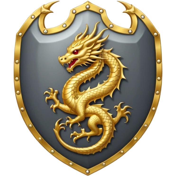 make a grey shield with a gold draging circling a japanese symbol colores emoji