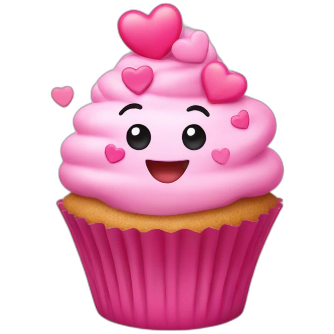 Happy pink with hearts cupcake emoji