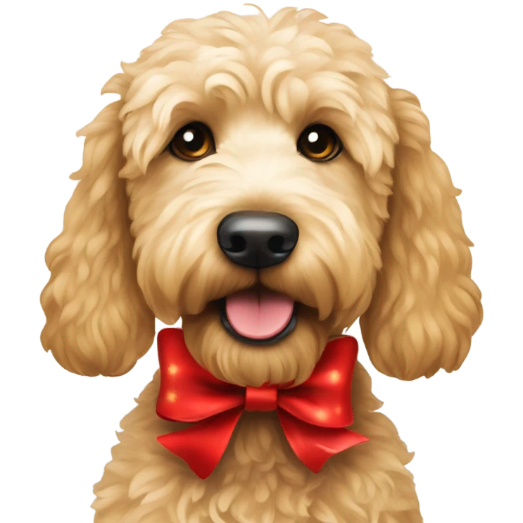 Goldendoodle with red Christmas bow emoji