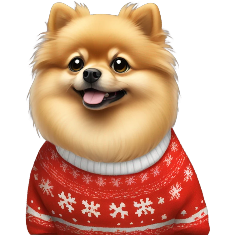 Pomeranian wearing Christmas sweater emoji