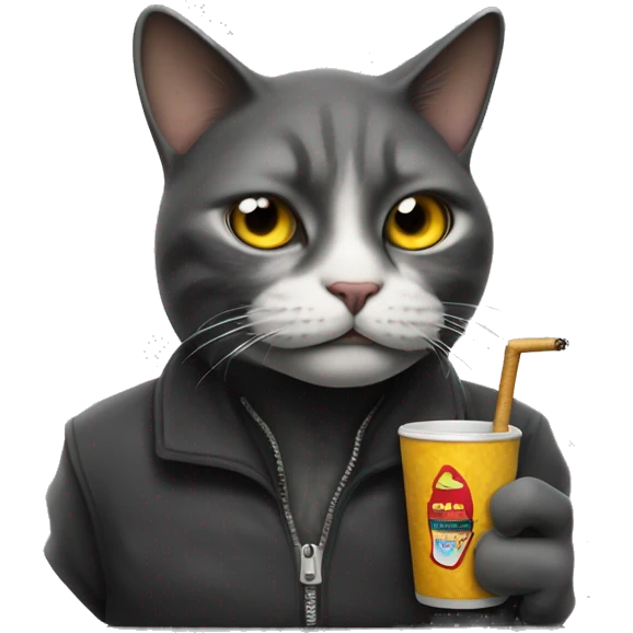 Chilling cat with cigarette with funky face emoji