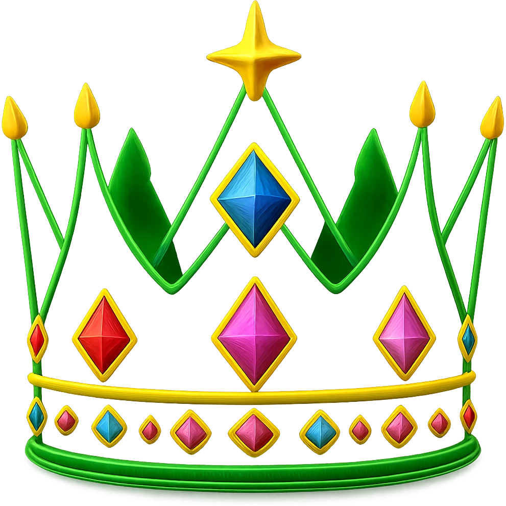 Add colorful jewels to the glowing neon king's crown, keep the background transparent, maintain the glowing neon style and vibrant colors of the crown. emoji