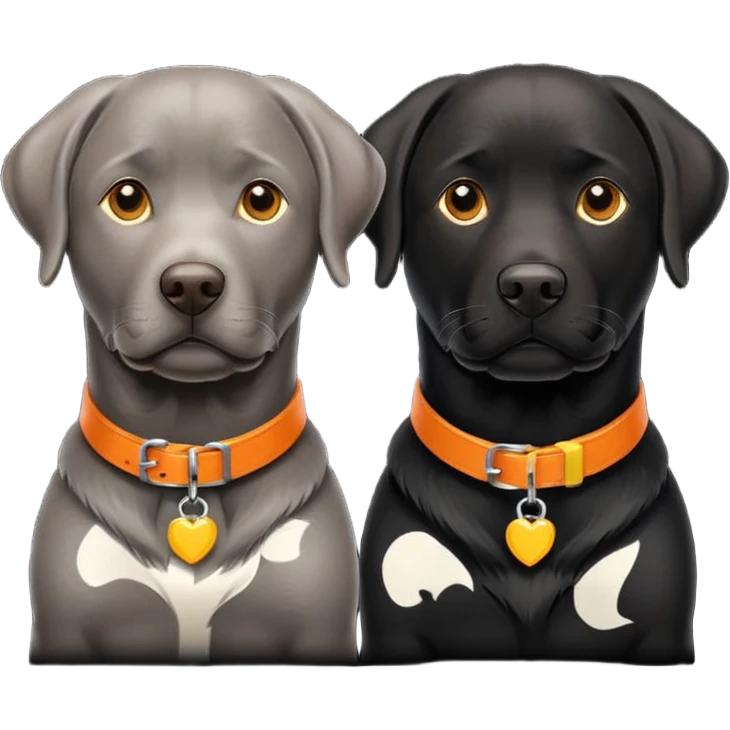 2 black labradors, yellow collar and orange collar emoji