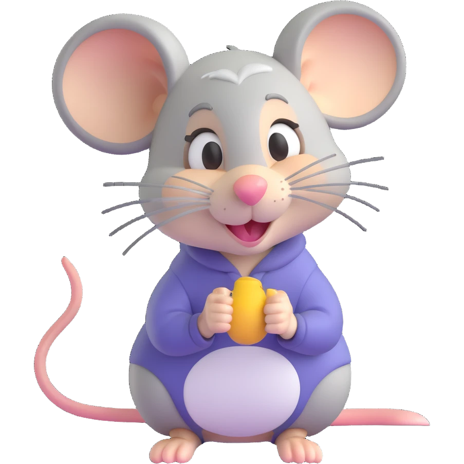 female mouse with very short gray-blond hair, winking emoji