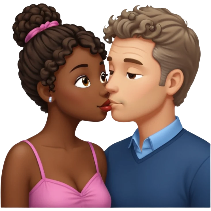 middle age white man kissing a cute dark skin girl curly bun emoji