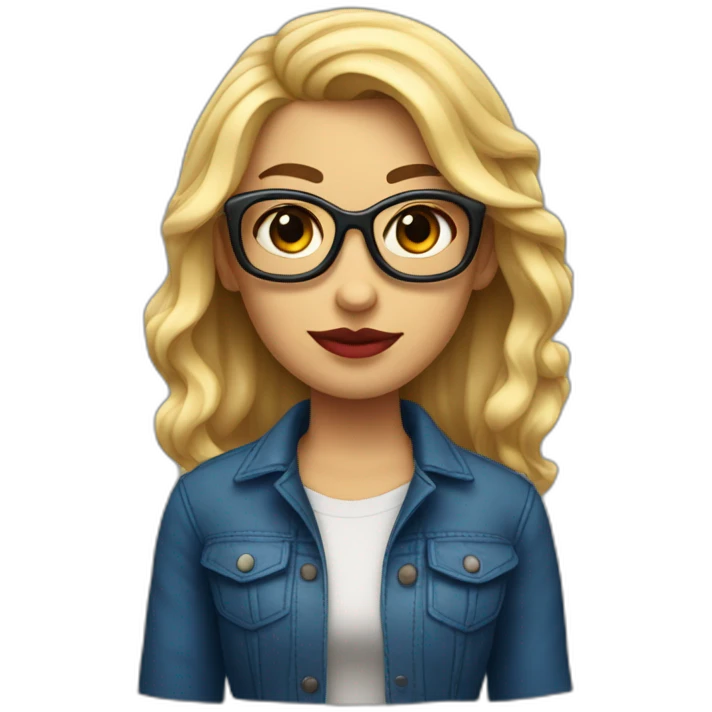 chica rubia con pelo largo ondulado, ojos azules con gafas negras y labios rojos emoji