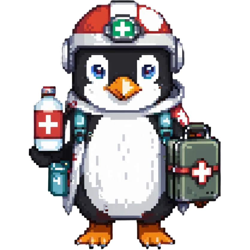 penguin medic with first aid kit and helmet emoji