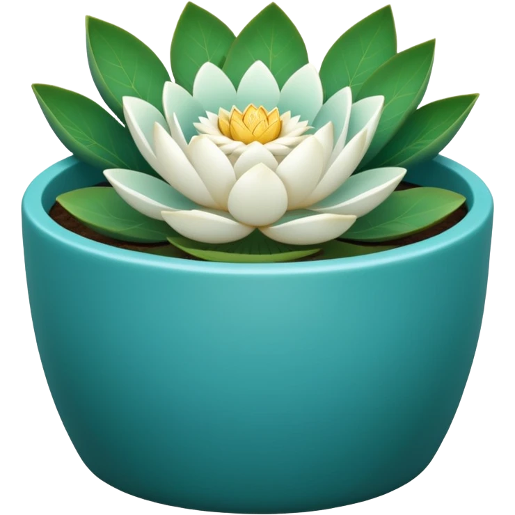 Decorative turquoise ceramic flower pot with a low, cylindrical shape and a lotus flower plant emoji