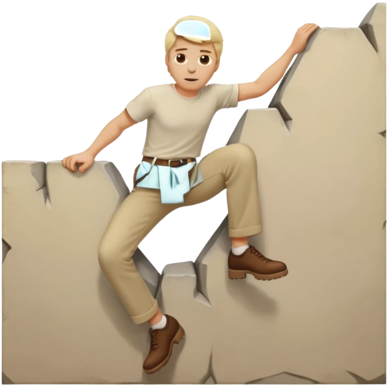 Blonde man wearing beige trousers and a cream shirt climbing over a wall emoji