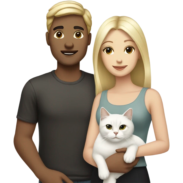Couple white man with black hair, blonde woman and a white cat  emoji