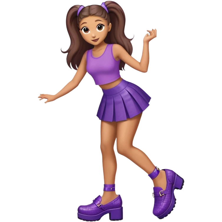 Ariana grande putting on 27C shoes with a short purple skirt and a purple croc top  emoji