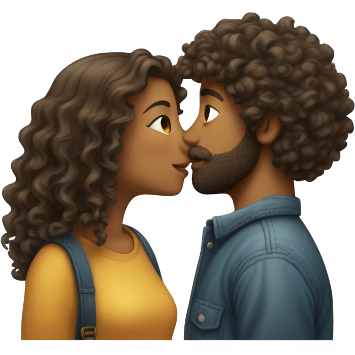 Curly hair guy with beard kissing a girl emoji