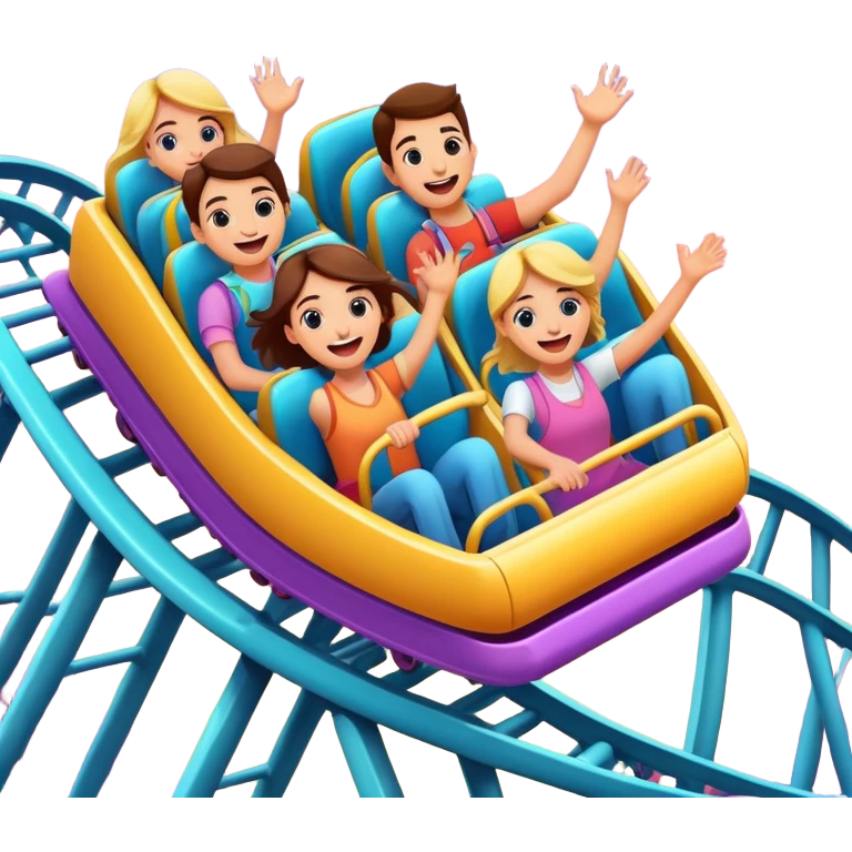 roller coaster with people riding, cheerful expressions emoji
