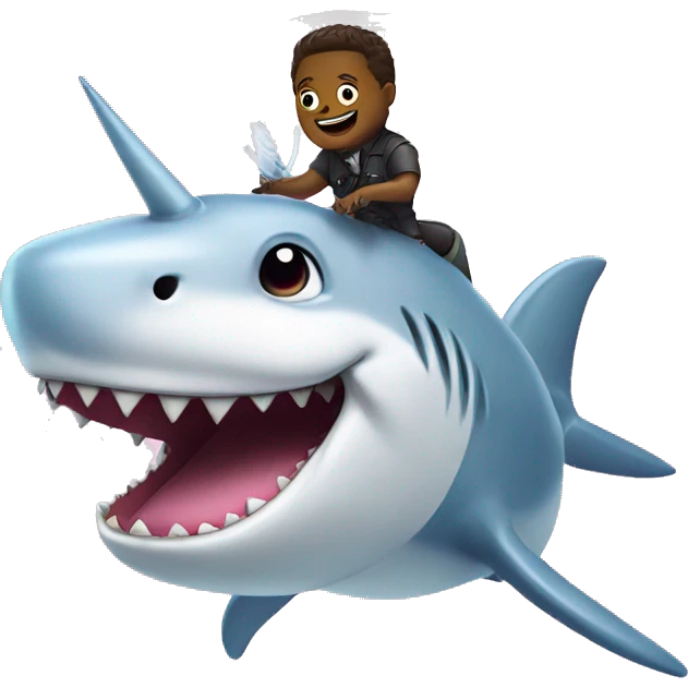 a unicorn riding a shark with rainbows in the background  emoji