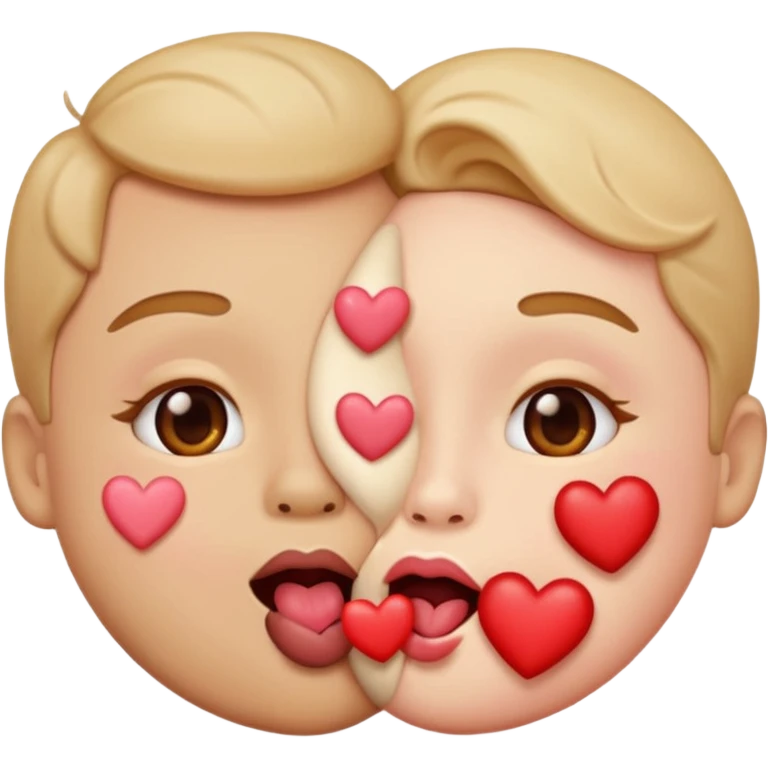 A cute circular blowing a smooch kiss and a bite on a another emoji's lip emoji